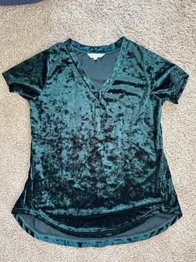 Amaryllis Crushed Velvet V-Neck Tee - Deep Green